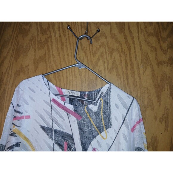 Jess & Jane Top White Abstract Print Womens XL Asymmetric Cut Out USA - Picture 11 of 12